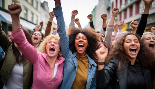 Photo large group of confident women cheering up