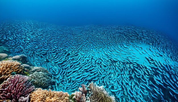 a large group of fish are swimming in the ocean