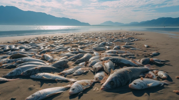 large group of fish dying on the beach