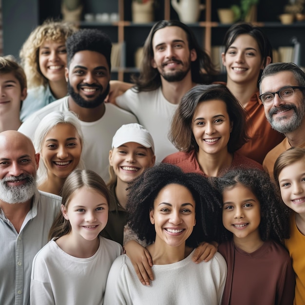 Large group of happy multiethnic and multigeneration people