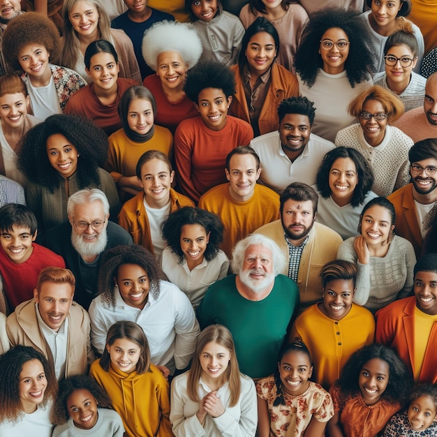 Large group of happy multiethnic and multigeneration people