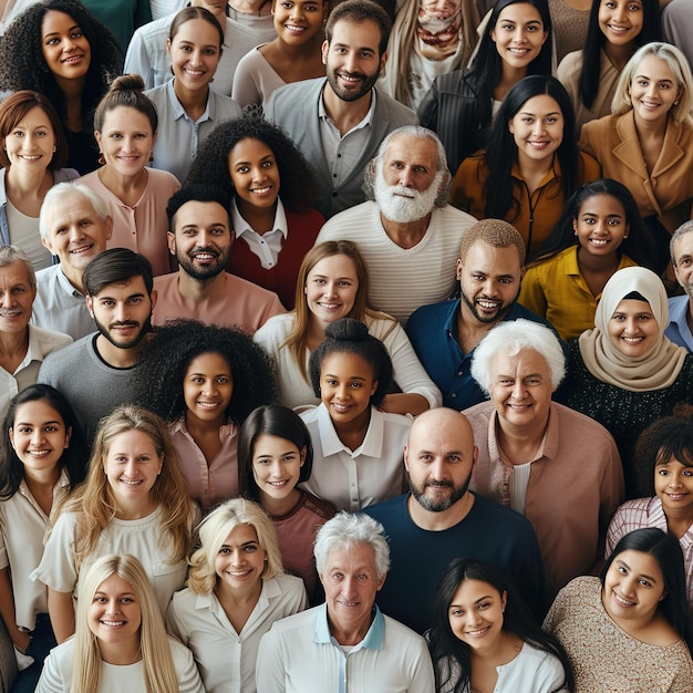 Large group of happy multiethnic and multigeneration people