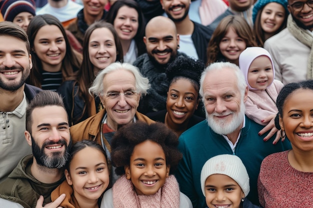 Large group of happy multiethnic and multigeneration people