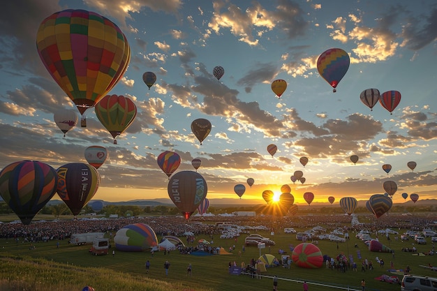 Photo a large group of hot air balloons are flying in the sky