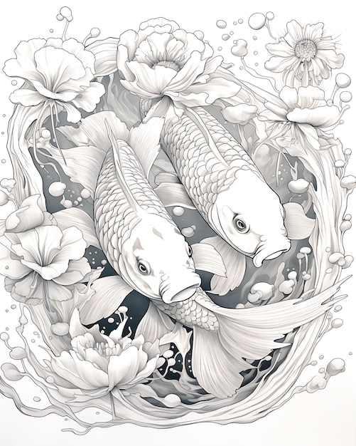 Photo large group of koi fish coloring pages