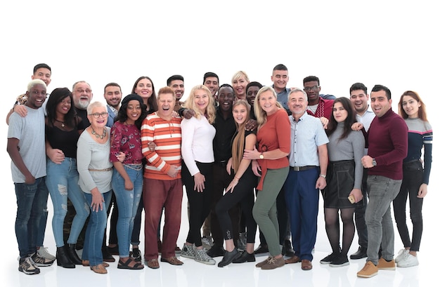 Foto grande gruppo di persone allegre multietniche isolate