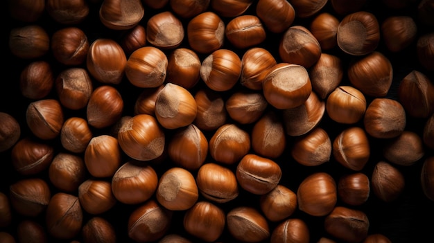 Large group og Hazelnuts Food background Generative AI