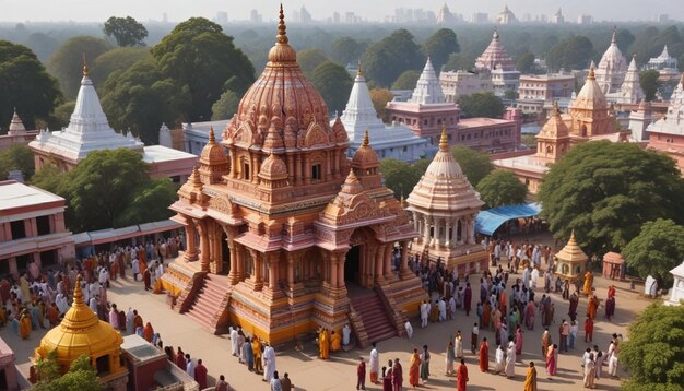 Photo a large group of people are gathered around a temple