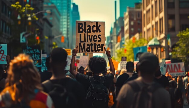 Photo a large group of people are protesting for black lives matter