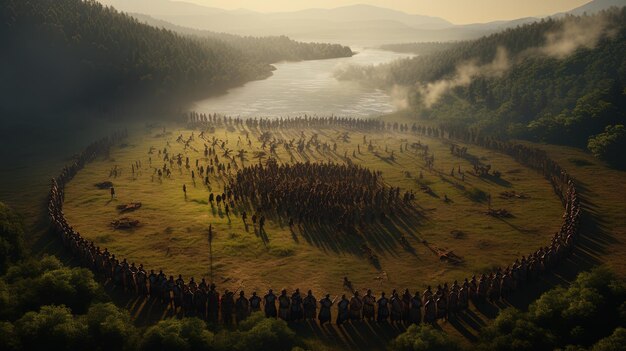 Photo a large group of people are standing in a field