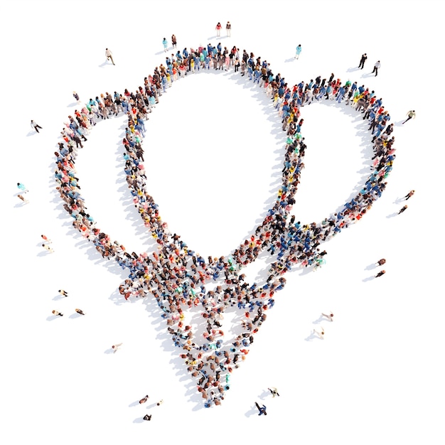 Large group of people in the form of balloons. Isolated, white background.