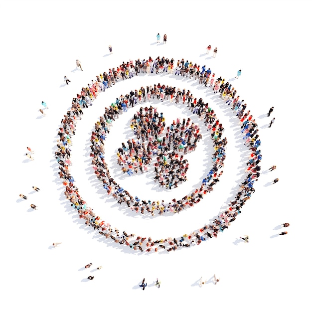 Photo large group of people in the form of buttons. isolated, white background.