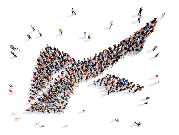 Large group of people in the form of female feet Isolated white background