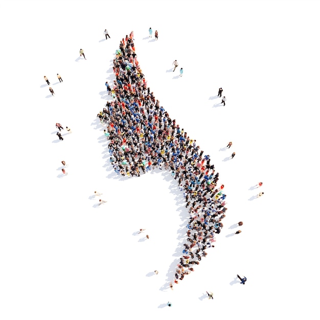 Large group of people in the form of the female profile Isolated white background