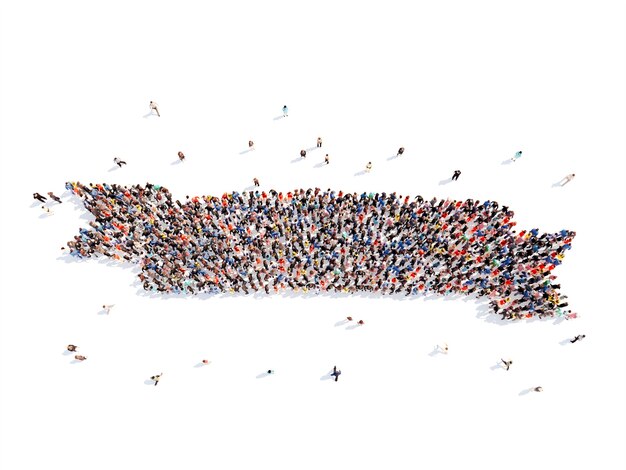large group of people in the form of ribbons isolated white background