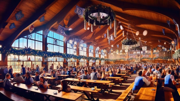 a large group of people in a library with a large window that says " the holidays ".