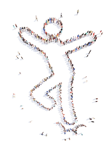 Large group of people in the shape of a dancing man Isolated