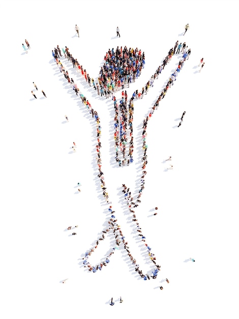 Large group of people in the shape of a dancing woman Isolated