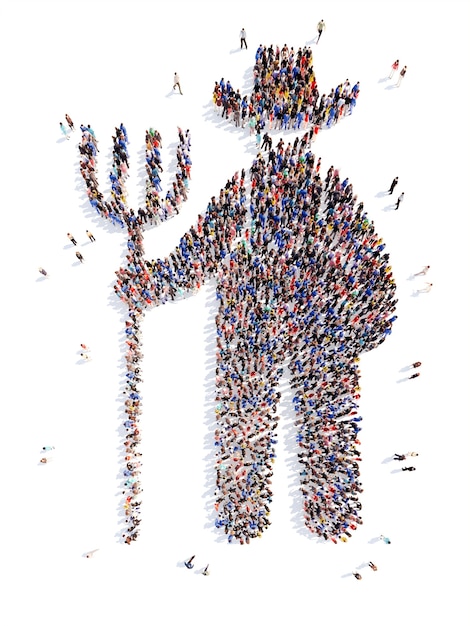 A large group of people in the shape of a farmer man Isolated