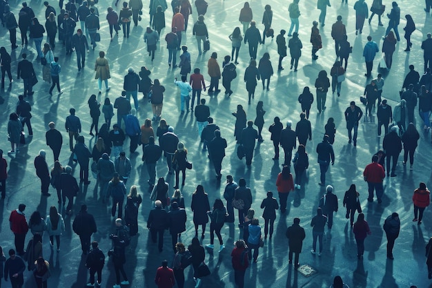 A large group of people walking in the snow