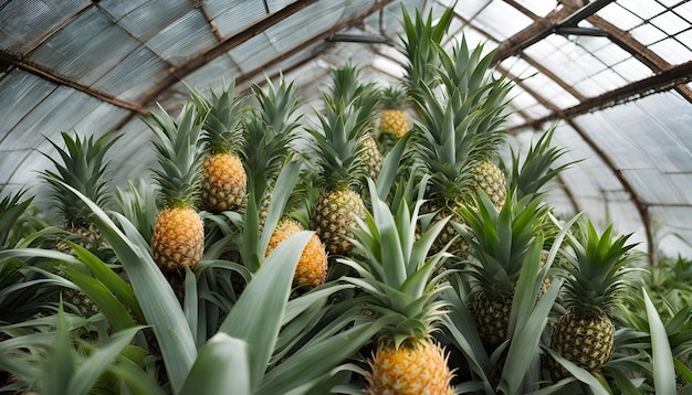 Photo a large group of pineapples are in a greenhouse