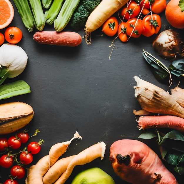 A large group of vegetables on a black background