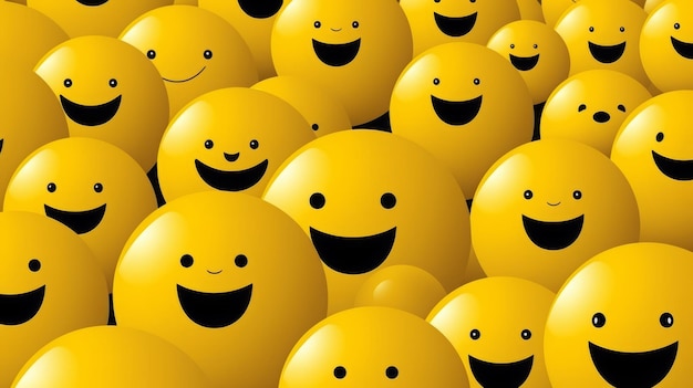 a large group of yellow smiley faces with black eyes