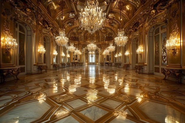 Photo a large hall with a chandelier and many chandeliers