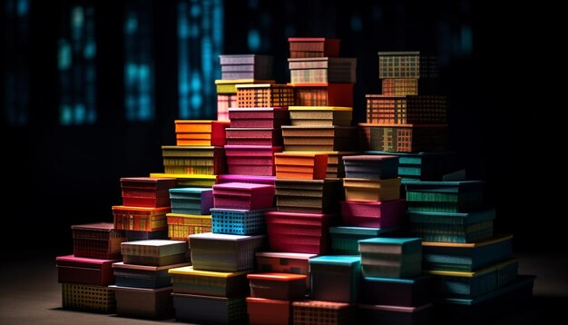 Photo a large heap of multi colored hardcover books in a row generated by artificial intelligence