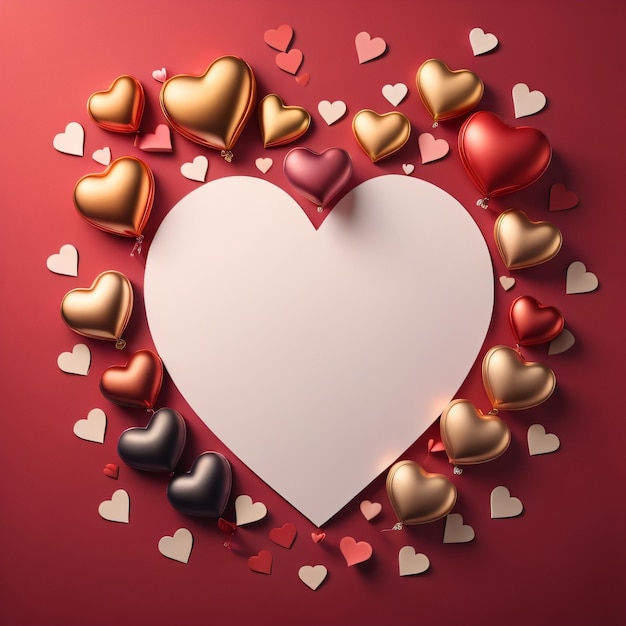 A large heart with gold and red hearts around it.