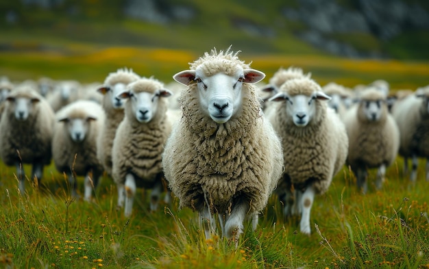 Large herd of sheep A sheep herd on grassy background