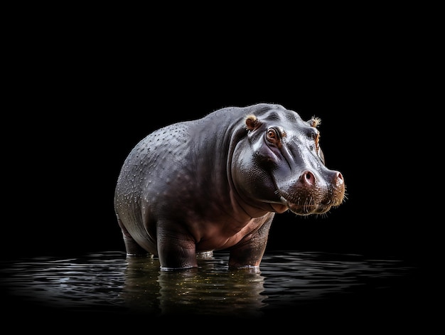 A large hippopotamus on a black background Ai Generative