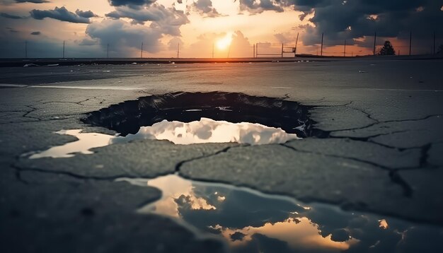 地面に大きな穴があり真ん中に水がある