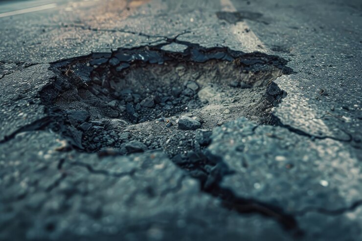 Photo a large hole in the road with a lot of debris