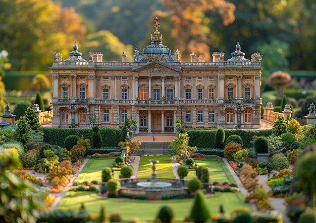 a large house with a fountain in front of it