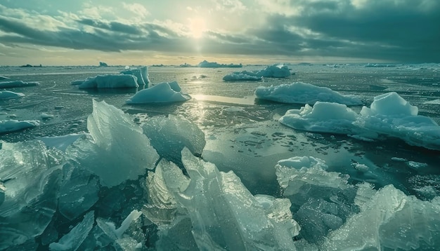 Photo a large ice block floating in the ocean by ai generated image