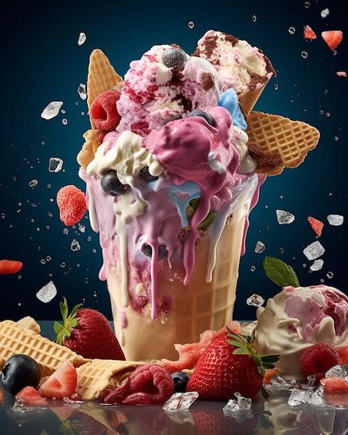 アイスクリームという文字が描かれた大きなアイスクリームコーン