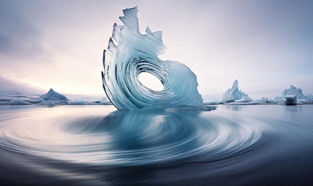 Photo a large iceberg floating in the middle of a lake