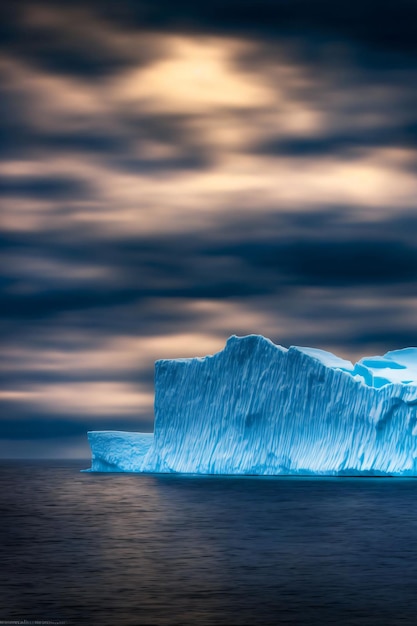 A Large Iceberg Floating In The Ocean Under A Cloudy Sky