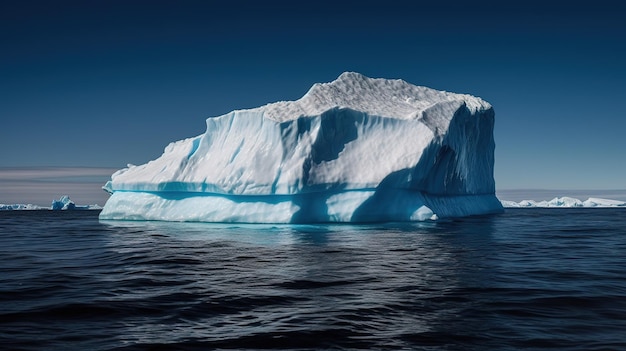 A large iceberg floating in the ocean with the words iceberg on the bottom.