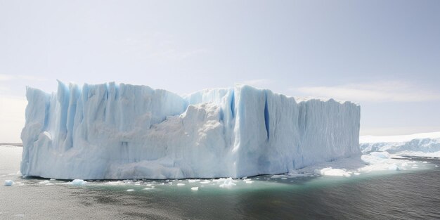 A large iceberg is floating in the water with the word ice on it.