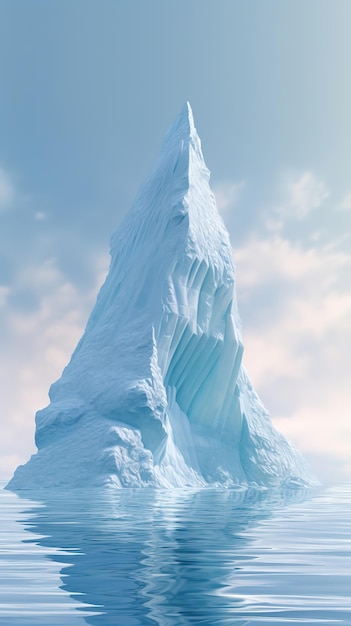 A large iceberg with a blue sky in the background.