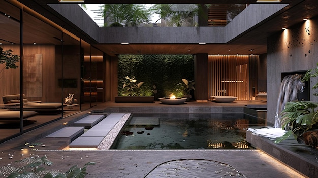 Large Indoor Swimming Pool Surrounded by Greenery