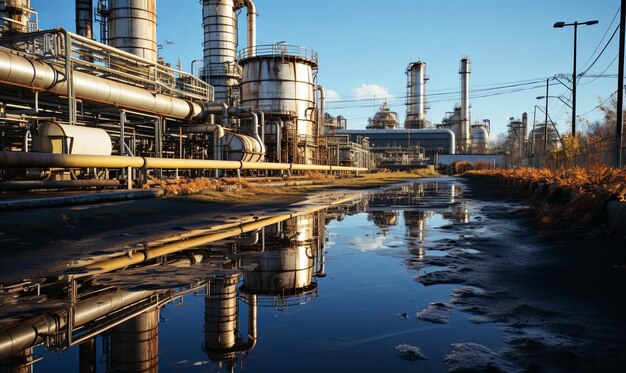 Foto grande area industriale con un corpo d'acqua