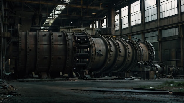 a large industrial factory with a large metal tank in the middle
