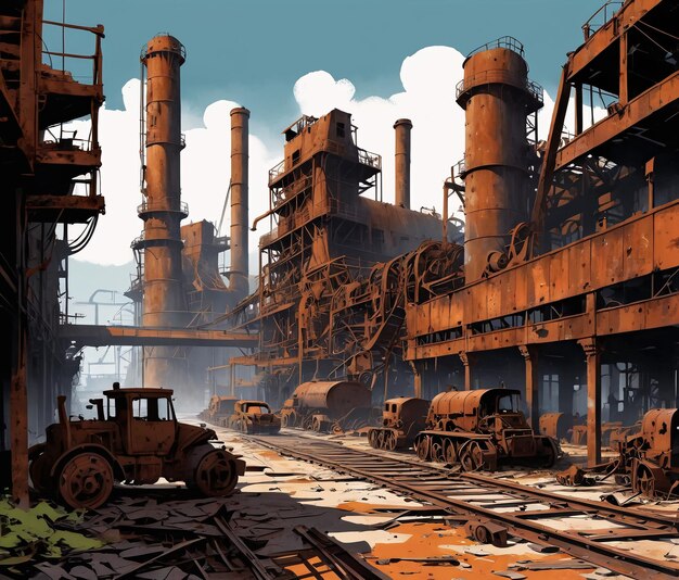 a large industrial factory with lots of rusty machinery