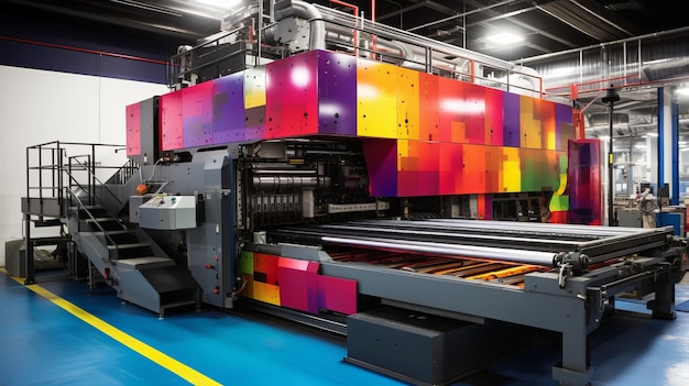 Photo large industrial printing machine with vibrant graffitilike paint job in a modern printing facility