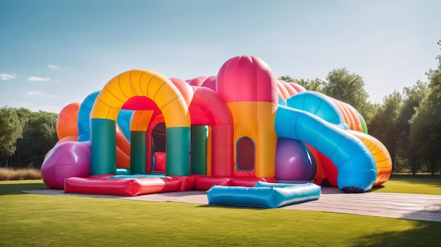 Photo large inflatable slide in park