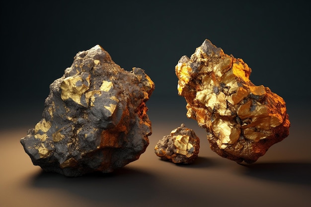 A large jagged stone lump of gold The concept of gold mining and prospecting