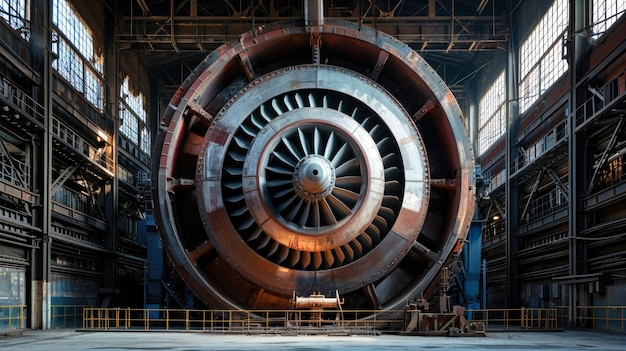 Large Jet Engine in Factory Workshop